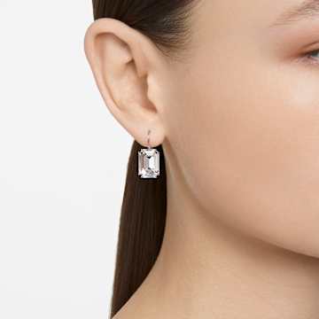Millenia drop earrings, Octagon cut, White, Rhodium plated - Swarovski, 5636569