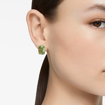 Millenia stud earrings, Octagon cut, Green, Gold-tone plated - Swarovski, 5638489