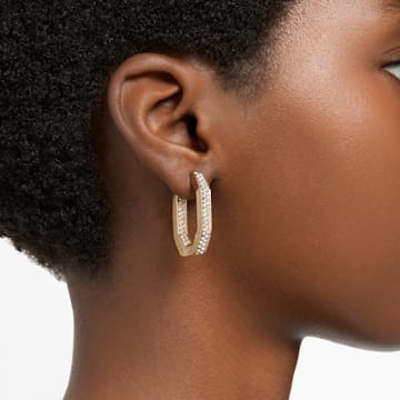 Dextera hoop earrings, Octagon shape, Pavé, Medium, White, Gold-tone plated - Swarovski, 5639098