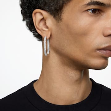Dextera hoop earrings, Octagon shape, Large, White, Rhodium plated - Swarovski, 5639099