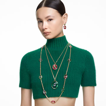 Stilla stud earrings, Pear cut, Green, Gold-tone plated - Swarovski, 5639120