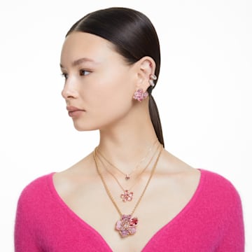 Stilla stud earrings, Heart, Red, Gold-tone plated - Swarovski, 5639133
