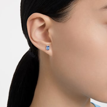 Stilla stud earrings, Cushion cut, Blue, Rhodium plated - Swarovski, 5639134