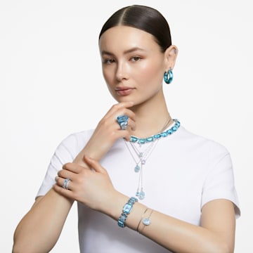 Millenia layered necklace, Octagon cut, Blue, Rhodium plated - Swarovski, 5640557