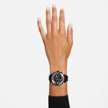 Zegarek 39mm, Swiss Made, Metalowa bransoleta, Czarny, Czarna powłoka - Swarovski, 5641393