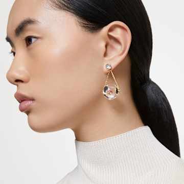 Pendants d'oreilles Curiosa, Design asymétrique, Chaton flottant, Rose, Placage de ton or - Swarovski, 5641733