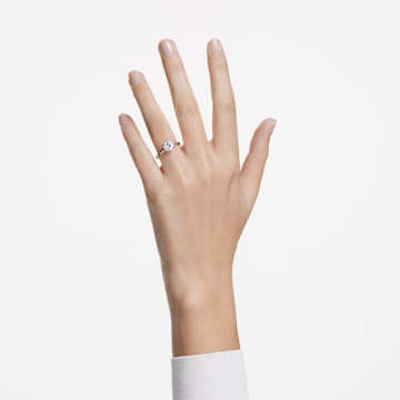 Δαχτυλίδι κοκτέιλ Constella, Κοπή Princess, Λευκό, Επιμετάλλωση ροδίου - Swarovski, 5642635