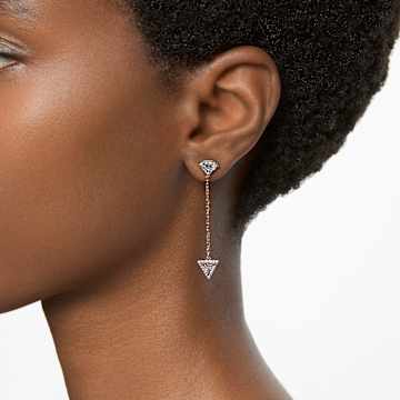 Pendants d'oreilles Ortyx, Design asymétrique, Taille Triangle, Blanches, Placage de ton or rosé - Swarovski, 5643729