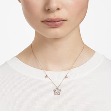 Stella necklace, Mixed cuts, Star, White, Rose gold-tone plated - Swarovski, 5645382