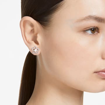 Stella stud earrings, Crystal pearls, Star, White, Rose gold-tone plated - Swarovski, 5645465