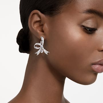 Volta drop earrings, Bow, White, Rhodium plated - Swarovski, 5647582