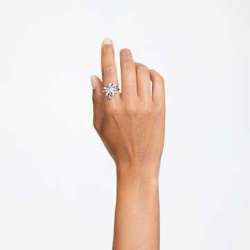 Volta cocktail ring, Bow, White, Rhodium plated - Swarovski, 5647726