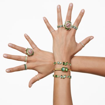 Matrix ring, Baguette-slijpvorm, Groen, Goudkleurige toplaag - Swarovski, 5648909