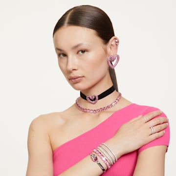 Matrix Tennis bracelet, Round cut, Small, Pink, Rhodium plated - Swarovski, 5648931