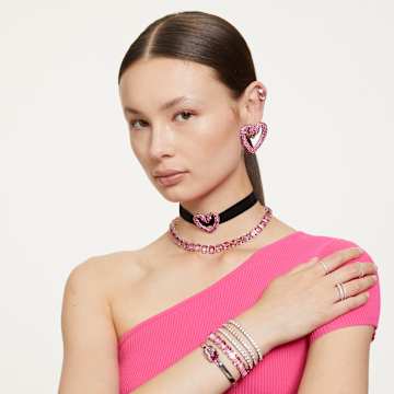 Matrix Tennis Armband, Rundschliff, Klein, Rosa, Rhodiniert - Swarovski, 5648932