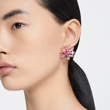 Florere stud earrings, Flower, Pink, Gold-tone plated - Swarovski, 5650563