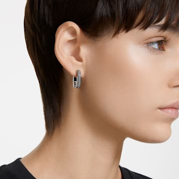 Dextera hoop earrings, Octagon shape, Pavé, Small, Black, Ruthenium plated - Swarovski, 5651323