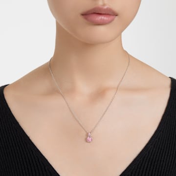 Birthstone pendant, Square cut, October, Pink, Rhodium plated - Swarovski, 5651791