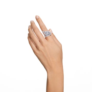 Hyperbola cocktail ring, Carbon neutral zirconia, Mixed cuts, White, Rhodium plated - Swarovski, 5652097