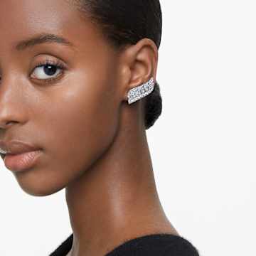Hyperbola earrings, Carbon neutral zirconia, Mixed cuts, White, Rhodium plated - Swarovski, 5652102