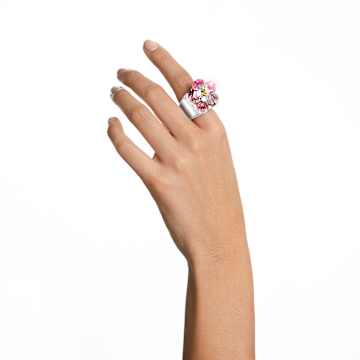 Florere cocktail ring, Flower, Pink, Rhodium plated - Swarovski, 5652457