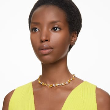 Gema necklace, Mixed cuts, Yellow, Gold-tone plated - Swarovski, 5652800