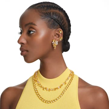 Gema drop earrings, Mixed cuts, Flower, Yellow, Gold-tone plated - Swarovski, 5652802