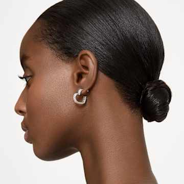 Matrix hoop earrings, Heart, Small, White, Rhodium plated - Swarovski, 5653170