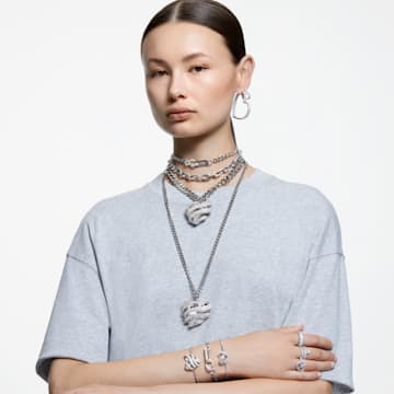 Dextera necklace, Statement, Mixed links, White, Rhodium plated - Swarovski, 5655648