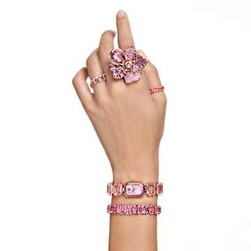 Florere cocktail ring, Pavé, Flower, Pink, Gold-tone plated - Swarovski, 5657283