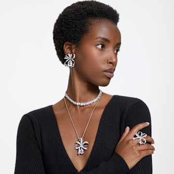 Orecchini pendenti Volta, Taglio Pear, Fiocco, Bianchi, Placcato rodio - Swarovski, 5657992