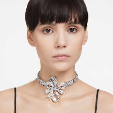 Volta choker, Bow, White, Rhodium plated - Swarovski, 5657994