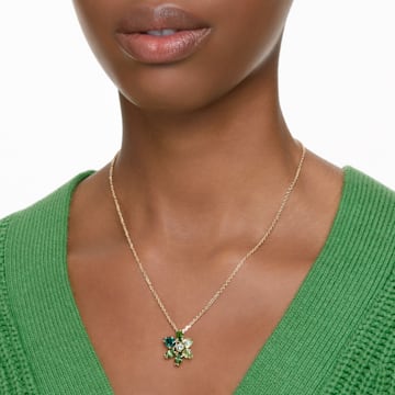Gema pendant, Mixed cuts, Flower, Green, Gold-tone plated - Swarovski, 5658399