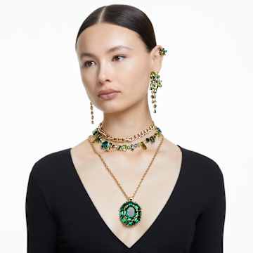 Gema stud earrings, Mixed cuts, Flower, Green, Gold-tone plated - Swarovski, 5658400