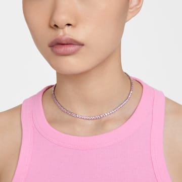 Matrix Tennis necklace, Round cut, Small, Pink, Rhodium plated - Swarovski, 5661193