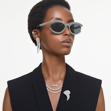 Colier Matrix Tennis, Tăietură rotundă, Mic, Alb, Placat cu rodiu - Swarovski, 5661257