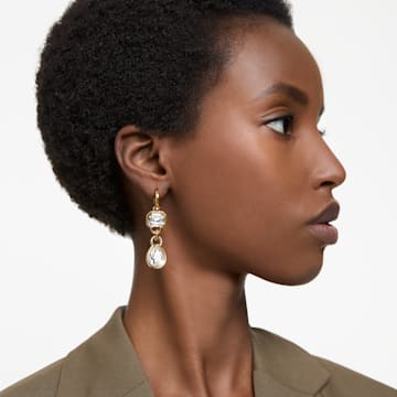 Dextera drop earrings, Mixed cuts, White, Gold-tone plated | Swarovski