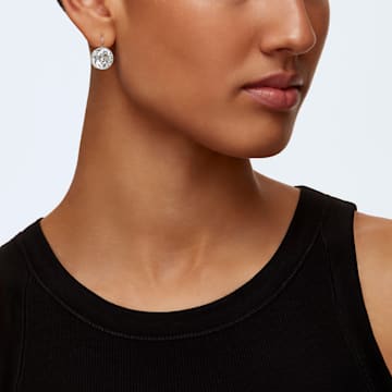 Bella earrings, Round, White, Rhodium plated - Swarovski, 883551