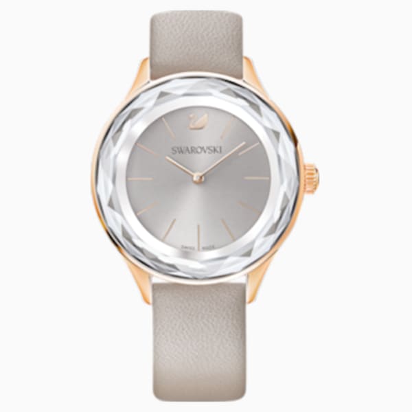 Octea Nova Watch Leather Strap Black Rose Gold Tone Pvd Swarovski Com