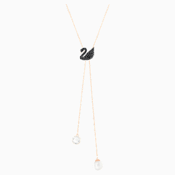 Swarovski Iconic Swan Y Necklace Black Rose Gold Tone Plated Swarovski Com