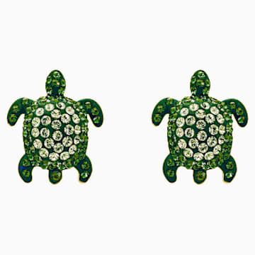 Mustique Island Object Show Mustique Sea Life Turtle Pierced Earrings Green Gold Tone Plated