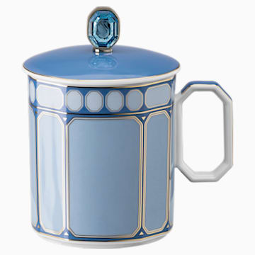 Signum mug with lid, Porcelain, Blue | Swarovski