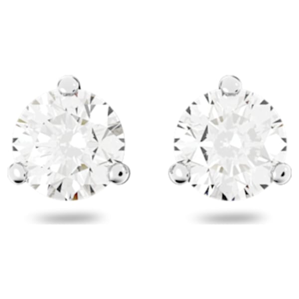 Solitaire stud earrings, Round cut, White, Rose gold-tone plated 