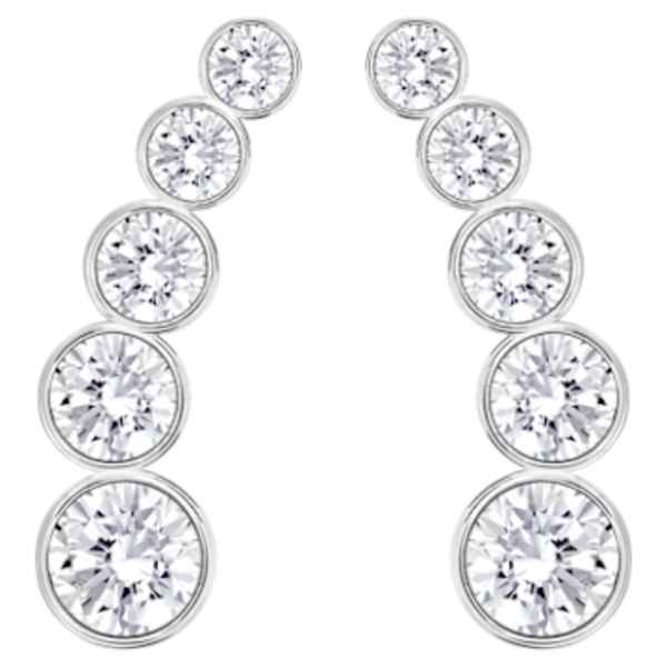 Lifelong Bow Pierced Earrings, White, Rhodium plated | Swarovski