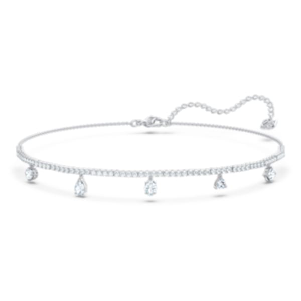 Tennis Deluxe necklace, Round cut, White, Rhodium plated 