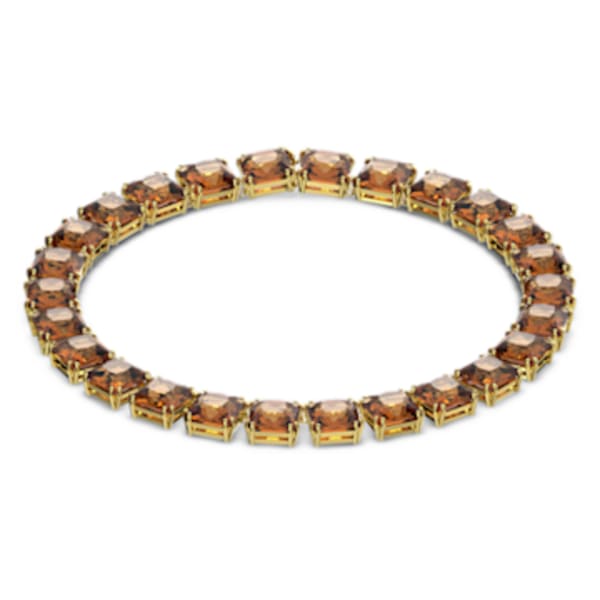 Millenia necklace, Square cut crystals, Yellow, Gold-tone plated