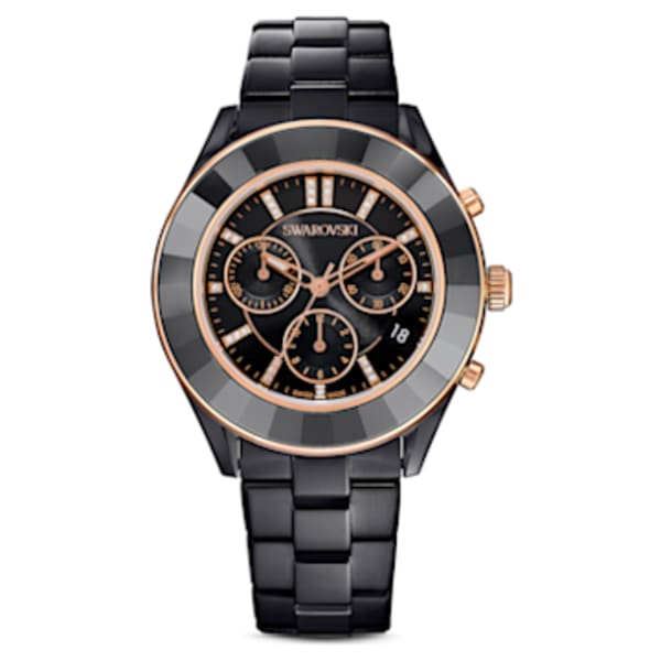 Octea Lux watch, Leather strap, Black, Rose gold-tone finish 