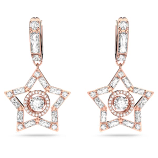 Stella Hoop Earrings Star White Rose Gold Tone Plated Swarovski Com