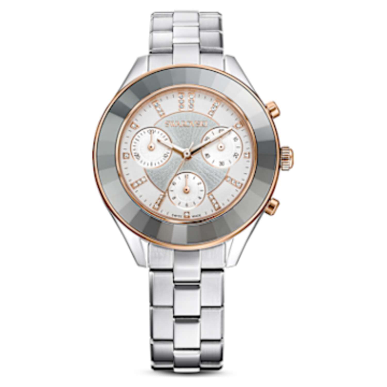Cocktail watch, Swiss Made, Full pavé, Metal bracelet, Silver tone ...