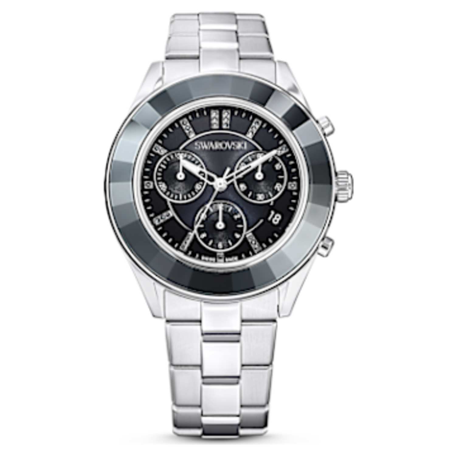 Cocktail watch, Swiss Made, Full pavé, Metal bracelet, Silver tone ...
